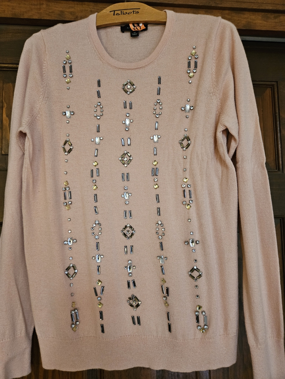 Ann Taylor Blush Pink Embellished Long-Sleeve Sweater